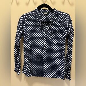 WOMENS J. CREW BLUE  BLACK POLKA DOT BUTTON TOP Size 0